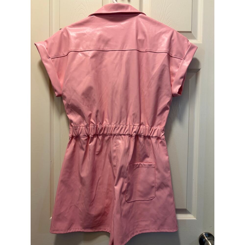 Entro Pink Faux Leather Romper Womens Small Snap Front Vegan Leather - Picture 3 of 8